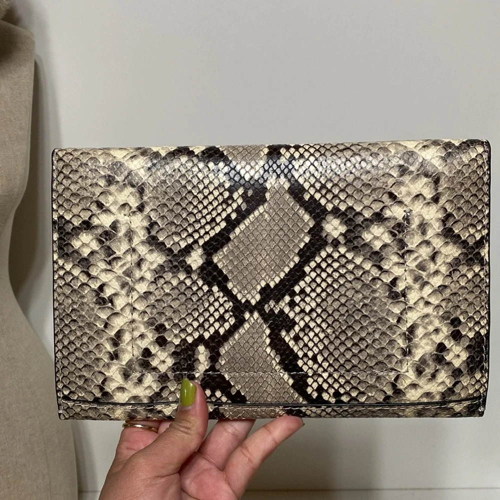 Tory Burch Carmen Embossed Clutch in Natural Snake